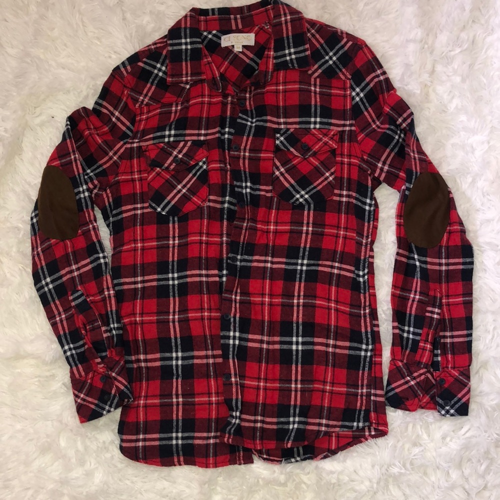Cute plaid button up with patch elbows